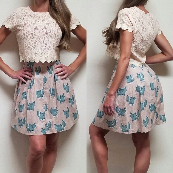 Minuet White Eyelet Lace Short Sleeve Crop Top High Rise Skater Skirt Set Small - Picture 14 of 14